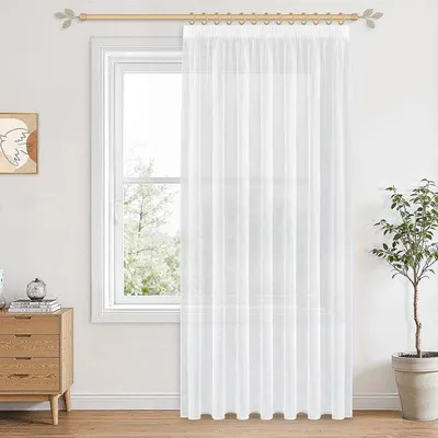 Productafbeelding van Gordijn Wit 240 x 200 cm - Semi-Transparant - Boho Voile Gordijnen - Ideaal voor Slaapkamer of Woonkamer