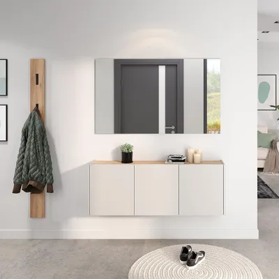 Produktbild von Garderobenset 3-teilig in Beige mit Eiche mit 1 Garderobenpaneel, Modern, LAPUA-01
