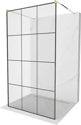 Produktbild von Mexen Kioto freistehende Duschwand 100 x 200 cm, Transparent/Schwarzes Design 8 mm, Gold - 800-100-002-50-77