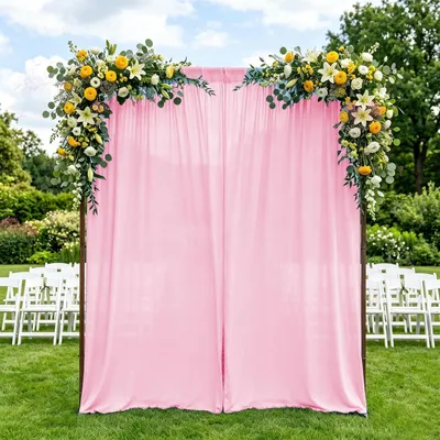 Image de Rideau de fond pour mariage, couleur rose, 150 x 300 cm