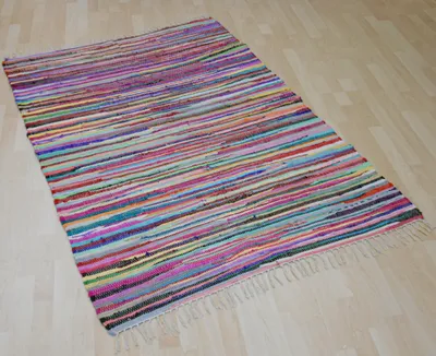 Produktbild von Teppich Fleckerl Fleckerlteppich Multicolor MALMÖ Baumwolle Handweb mit Fransen Größe: ca. 40x60 cm