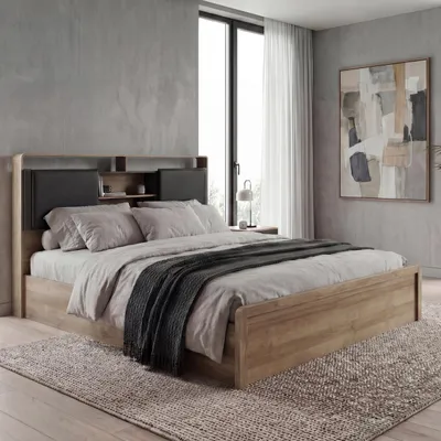 Obrázek produktu pro King Size postel HWC-P43, manželská postel s roštem, MDF 180x200cm  vzhled dubu Rivera, tmavě šedá