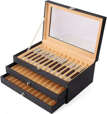 Obrázek produktu pro Držák pera Pen Box Storage BoxPolyuretanplnicí pero Pen Box s displejem Case 36 plnicí pera kuličková pera Pen Holder Display Box (černá)