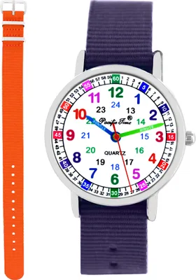 Produktbild von Kinder Armbanduhr Mädchen Jungen Einschulung Lernuhr Kinderuhr 2 Armband violett + orange