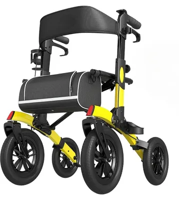 Image de Déambulateur léger – aide à la marche pliable – poignées réglables en hauteur – capacité de charge jusqu'à 180 kg – seulement 12,4 kg – couleur : jaune