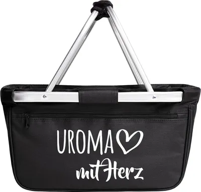 Produktbild von Huuraa Einkaufskorb Uroma mit Herz 20 Liter Black faltbarer Tragekorb Geschenkidee