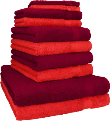 Produktbild von Betz 10-tlg. Handtuch-Set PREMIUM 2 Duschtücher 4 Handtücher 2 Gästetücher 2 Waschhandschuhe  Farbe:  rot & dunkelrot