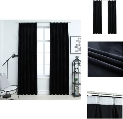 Image de vidaXL Rideaux occultants avec crochets 2 pcs. velours noir 140x225 cm - Rideaux et voilages