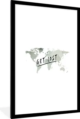 Produktbild von MuchoWow® Gerahmtes Poster Weltkarte - Zitate - Aquarell 60x90 cm - Poster mit Schwarzem Bilderrahmen Wandposter Rahmen Foto Bilder - Dekoration - Wandposter Wohnzimmer - Hochwertig