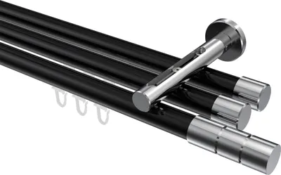Produktbild von Interdeco Innenlaufstange / Gardinenstange mit Innenlauf Schwarz / Chrom, Typ Siteno Elanto (Rillenzylinder), 20 mm Ø 3-läufig, 420 cm