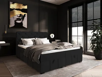 Produktbild von Boxspringbett CINDY 160x200 mit Bettkästen und Topper | Doppelbett| Bonell-Matratze| Polsterbett| Bett| Bettgestell| Schlafzimmer- Schwarz