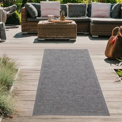 Produktbild von In- & Outdoor Teppich Sisal Optik Küche Wohnzimmer Terrasse Balkon – grau Größe - 80 x 150 cm