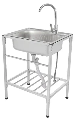 Produktbild von Küchenspülenunterschrank, freistehender Edelstahl, Warm- und Kaltwasserhahn, Silber