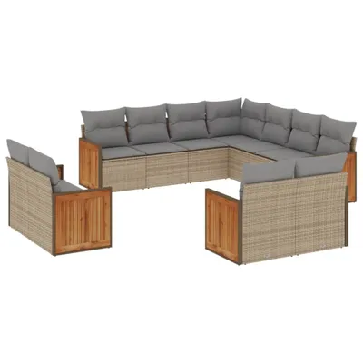 Produktbild von vidaXL 11-tlg. Garten-Sofagarnitur mit Kissen Beige Poly Rattan