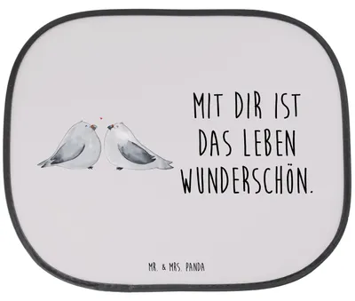 Produktbild von Mr. & Mrs. Panda Sonnenschutz Auto Turteltauben Liebe - Grau Pastell - Geschenk, hitzeschutz, Verliebt, Seitenscheibe, Verheiratet, Sonnenblende, Freundin, Große, Fürs