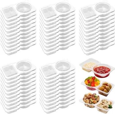 Wiederverwendbare Snackbehälter mit doppelten Fächern - 50 Stück für unterwegs, Mittagessen und Snacks