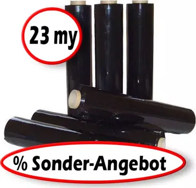 Produktbild von 24 Rollen Stretchfolie 23 my Schwarz 500 mm 1,5 kg