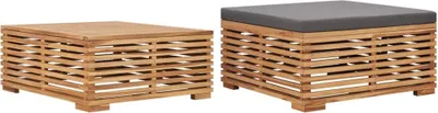 Produktbild von Gartentisch und Fußhocker Set mit Dunkelgrauem Kissen Teakholz