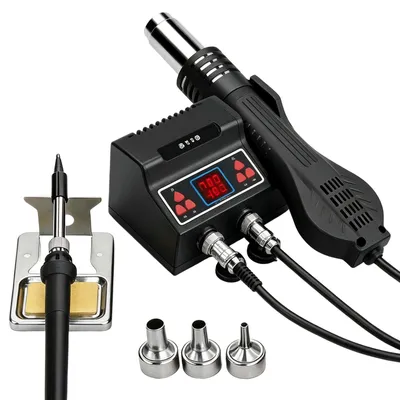 Produktbild von 2 IN 1 Lötstation, 700W Heißluft-Lötstation Lötkolben Station Entlötstation mit LED-Display, 100°C-480°C Einstellbare Temperatur für Reparaturen und Modellbau(EU Stecker)