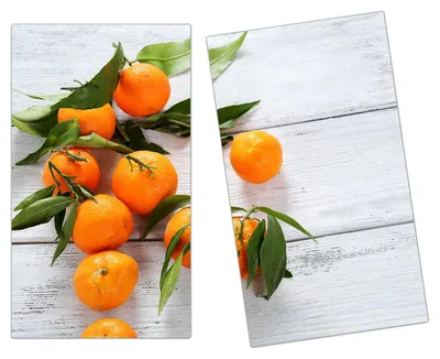 Produktbild von Spritzschutz Herdabdeckplatte Schneidebrett aus Glas Mandarinenzweige 2-Teilig (60x52cm)