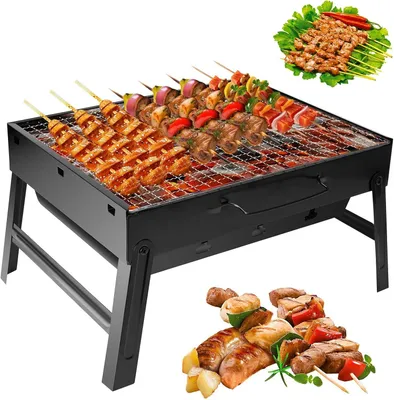 Produktbild von Holzkohlegrill, Kompakter Mini Grill, Reisegrill, Tischgrill, Campinggrill, Tragbar Klappgrill, Picknickgrill, für Picknick, Garten, Terrasse, Camping
