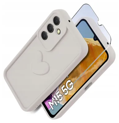 Produktbild von Etui für Samsung M15 5G aus mattem Silikon mit Herz + 9H-Displayschutzglas