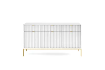 A white sideboard with a gold frame on a white background.