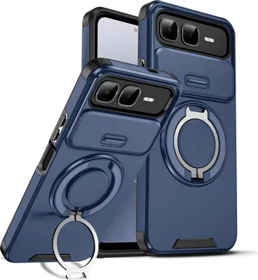 Image de Etui double couche pour Infinix Smart 10 Plus, avec couvercle coulissant pour l'appareil photo et anneau magnétique Bleu