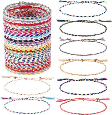 Produktbild von 35 Freundschaftsbänder – Verstellbar – Geflochtenes/Webartiges Band – Bunt – Handgefertigt – Boho/Strandstil – Armbänder