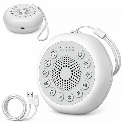 Produktbild von Baby Einschlafgerät mit 27 beruhigenden Geräuschen, Schlafgerät mit Nachtlicht, 3 Lichtmodi, Timer, kompakt und tragbar, weiß