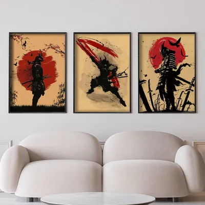 Zdjęcie produktu dla Solidchoice - Japoński obraz na płótnie przedstawiający samurajów, dekoracja ścienna, 50 x 70 cm