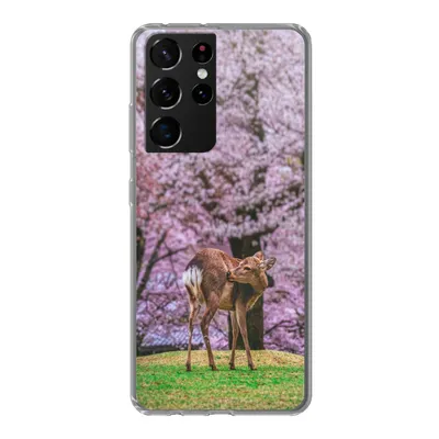 Produktbild von MuchoWow® Handyhülle Schutzhülle Hülle für Samsung Galaxy S21 Ultra Hirsch - Rosa - Blüte Silikon Softcase Handy Hülle - Mobiltelefon