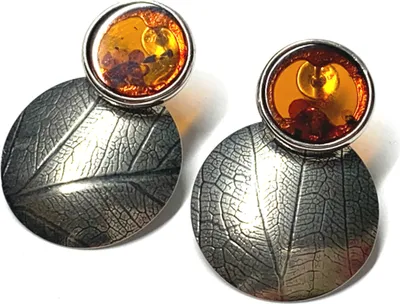 Produktbild von Ohrring 925 Silber rhodiniert Bernstein modern Ohrstecker floral