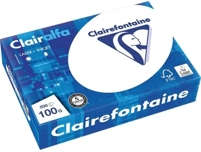 Produktbild von Clairefontaine 1950C Druckerpapier Clairalfa blickdicht, ideal für alltägliche Kopien und Ausdrucke, DIN A4, 21 x 29,7cm, 100g/m² 1 Ries mit 500 Blatt, Weiß
