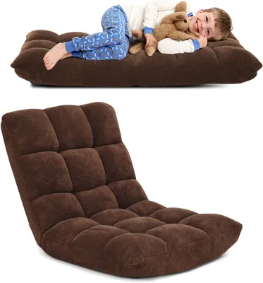 Obrázek produktu pro Podlahová židle, čalouněná skládací židle, 14stupňový nastavitelný podlahový polštář s opěradlem, líná pohovka Meditační židle Okenní židle (hnědá)