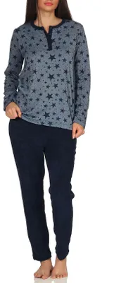 Produktbild von Damen Frottee Pyjama Schlafanzug Sterne als Motiv - auch in Übergrößen bis Gr. 60/62 ; marine , 44