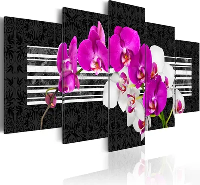 Produktbild von Leinwandbilder Abstrakt 200x100 cm Vlies Leinwandbild 5 tlg Kunstdruck modern Wandbilder XXL Wanddekoration Design Wand Bild - Blumen Orchidee Ornament Marmor 020110-138