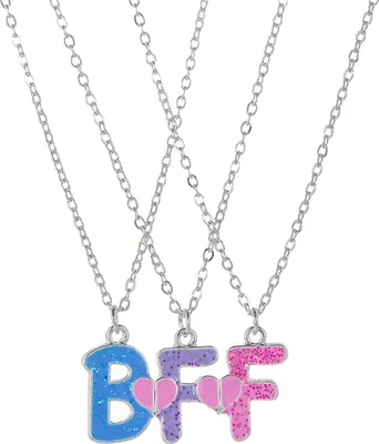 Obrázok produktu pre Bixorp Friends BFF náhrdelník pre 3 s trblietkami a magnetom - ružový a modrý - striebornej farby - šperky BFF