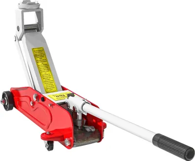 Image de Cric - Cric hydraulique - Capacité de charge 2 t - Hauteur de levage 12-30 cm - Quatre roues - Pour voitures particulières - Rouge/jaune