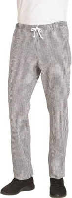 A person wearing chef pants.