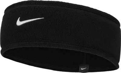 A black Nike headband with a white Nike swoosh logo.