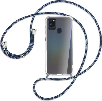 Produktbild von Handykette Backcover-Schutzhülle mit Band (Metall silberfarben) für Samsung Galaxy A21s - Blautöne