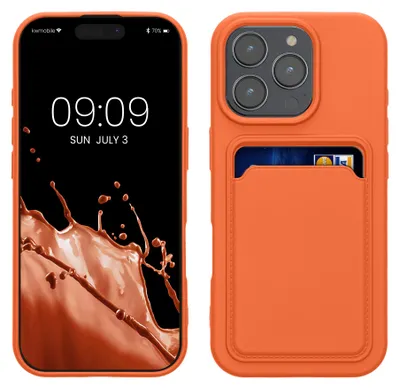 Produktbild von kwmobile Handyhülle für Apple iPhone 16 Pro Hülle mit Kartenfach - TPU Case - Kabelloses Laden - Schutzhülle Cover in Orange