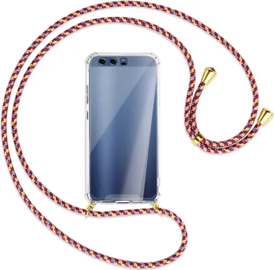 Produktbild von Handykette Backcover-Schutzhülle mit Band (Metall goldfarben) für Huawei P10 - weinrot/gelb/grau