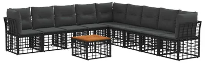 Produktbild von vidaXL Outdoor-Sofagarnitur 10 pcs Schwarz und Dunkelgrau Polyester
