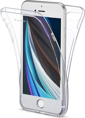 A clear protective case is shown covering a smartphone.