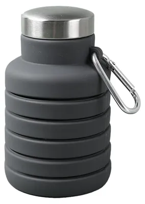 Produktbild von Kinder-Wasserflasche, maximal 510 ml, lebensmittelechtes Silikon, Metallkarabiner, faltbar, für Schulreisen, Schwarz