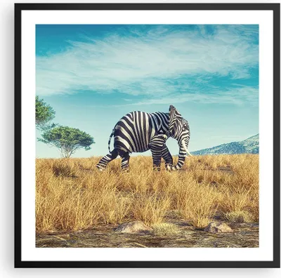 Produktbild von Gerahmtes Poster - Schwarzer Rahmen - Surreal Elefant Rippen - 60x60 cm - Wand Bild - Wanddeko - Wandbilder - Kunstposter - Wandposter - Bilderrahmen - Bilder - Kunstdruck - P2BAC60x60-4717