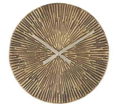 A close-up studio shot of a round wall clock.