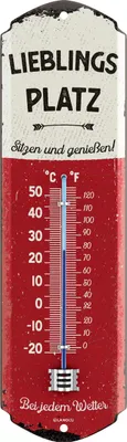 Produktbild von LANOLU Retro Blechschild LIEBLINGSPLATZ THERMOMETER Schild Garten Deko vintage Schilder Chill Lounge Gartendeko Wanddeko Küche 8x28cm